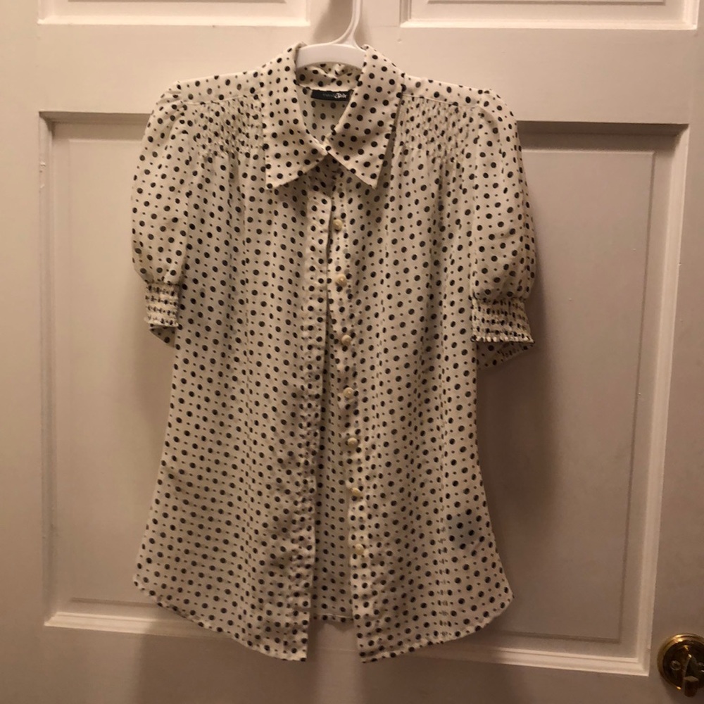 Black and ivory polka dot top